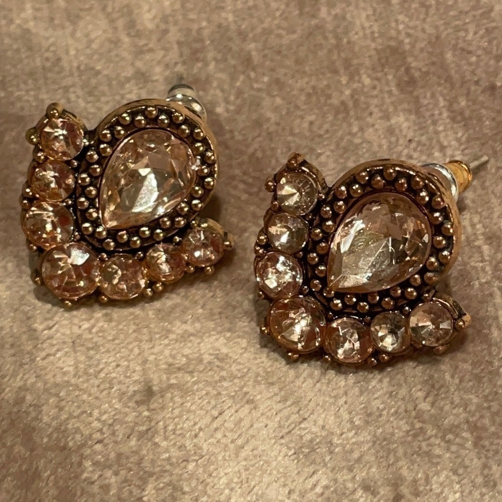 Light Pink Rhinestone Earrings RoseTone
